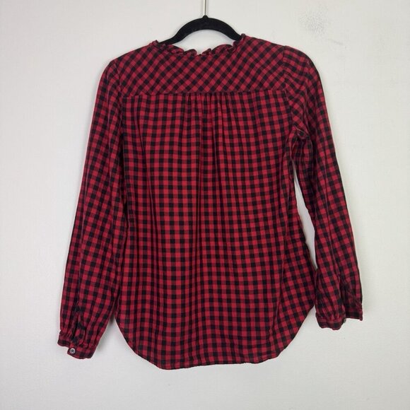 Talbots Feminine Detail Blouse Cotton Herringbone Red Plaid Button Down Size XS - Picture 4 of 6